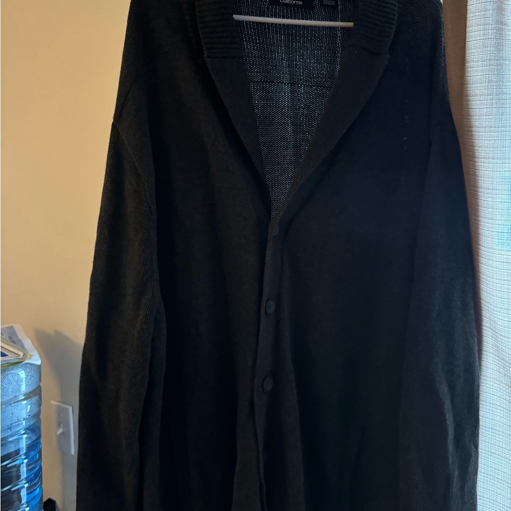 Claiborne Black Cardigan Sweater Classic Knit